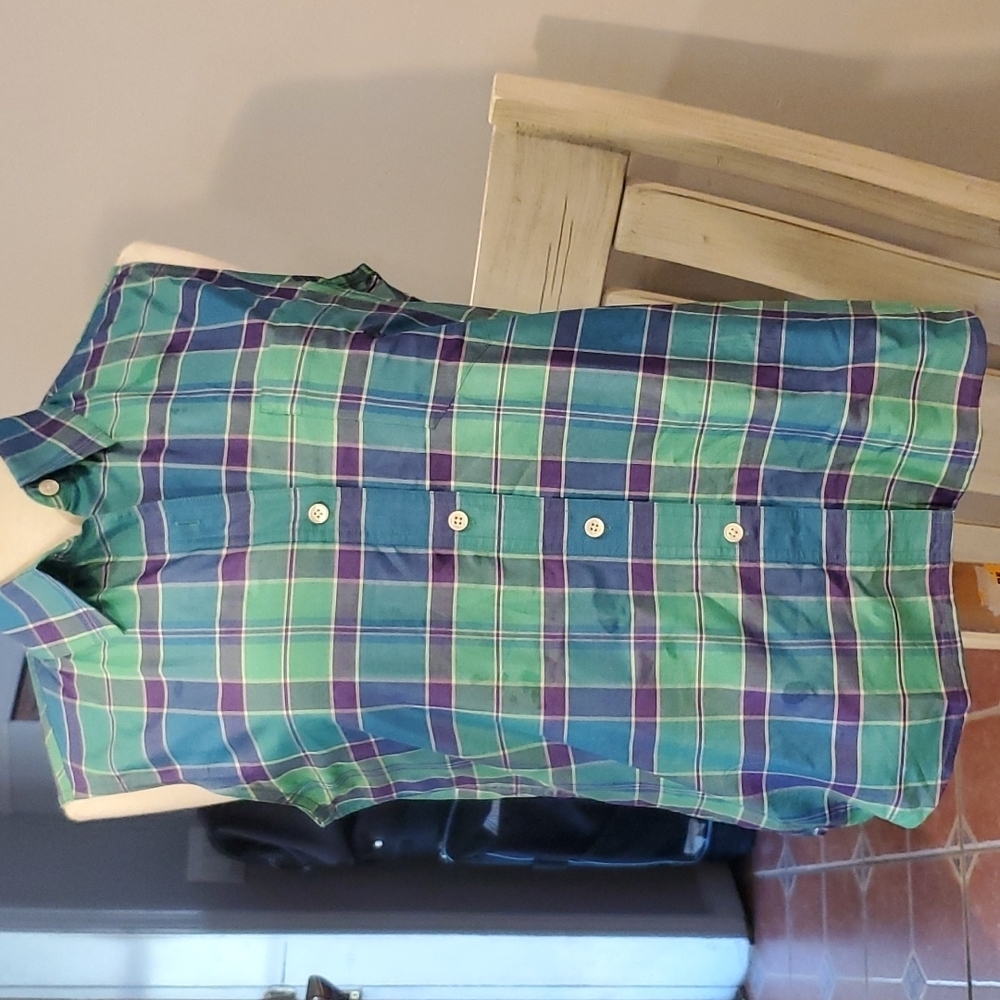 Ralph lauren Green and blue plaid silk sleeveless Blouse.